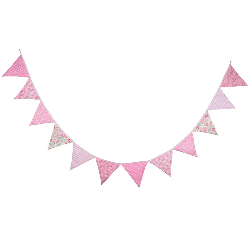 12 флажков 3.2м Розовый пасторальный дизайн хлопковая тканевая гирлянда для выписки/наружные домашние украшения