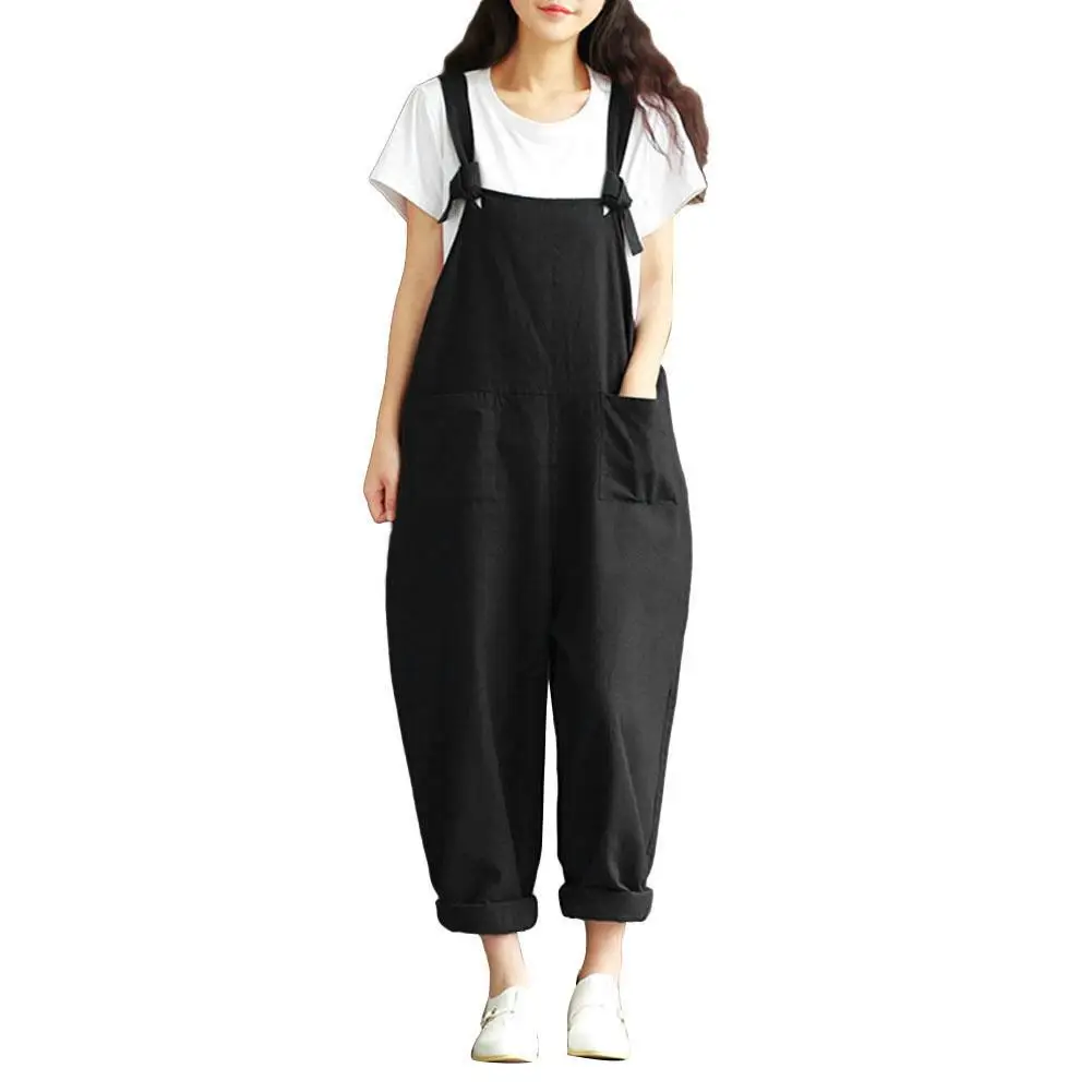 

New Arrival HOT SALES!!! Pants Pocket Solid Color Straps Design Loose Jumpsuits for Family Gathering