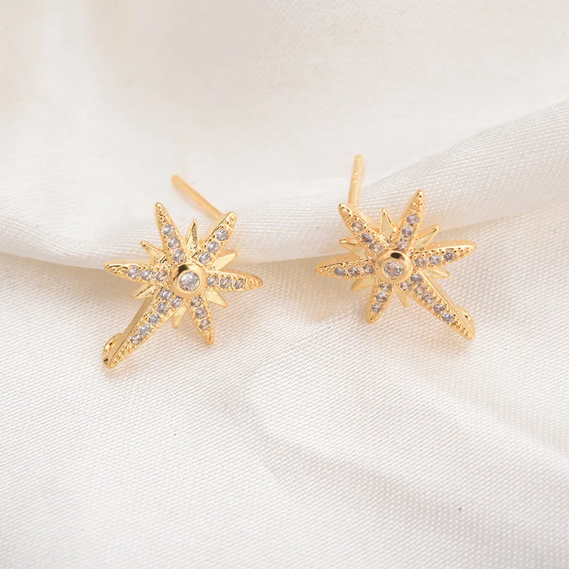 

2pcs Gold Color Star Ear Studs Connector Zircon Stars Posts Pins Base Settings Jewelry Making handmade DIY