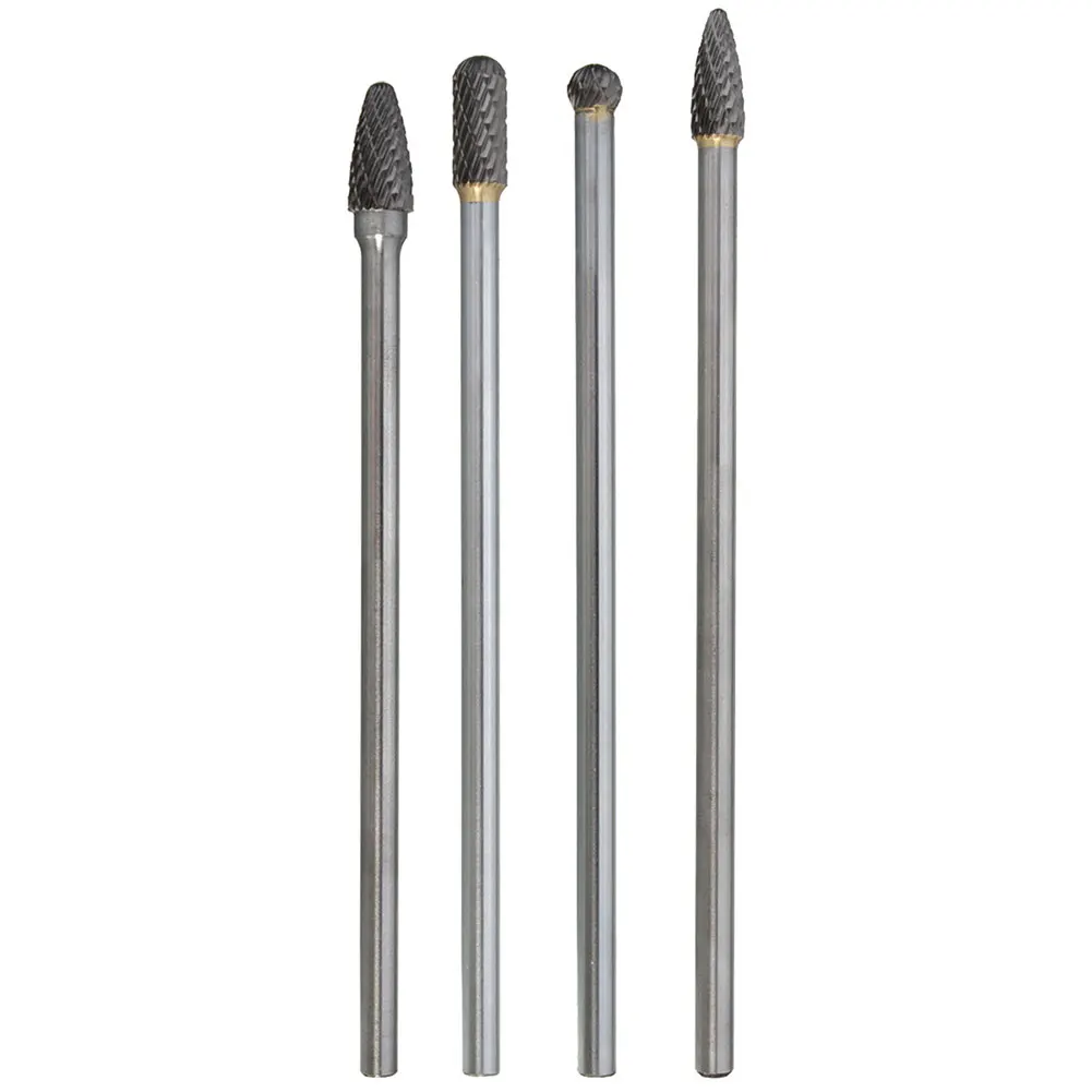 

4pcs Efficient Carbide Set Rotary Tool Long Reach Burr Tungsten Steel Easy Apply Polishing Bit Grinding Safe Professional