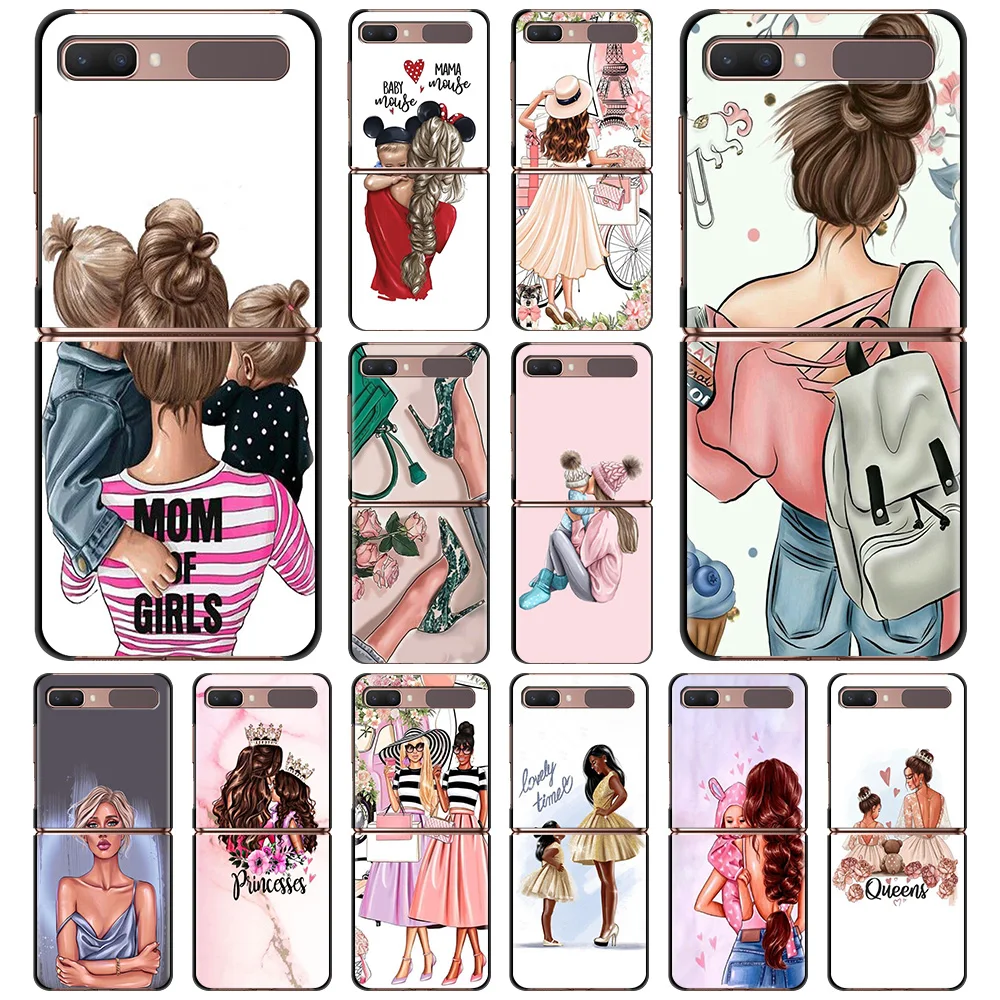 

Smartphone Case For Samsung Galaxy Z Flip 3 5G Cover PC Shell Black Caso Hard Capa Cellphone Fundas Woman girl Super Mom baby