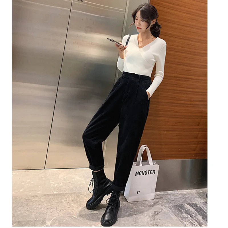 JUJULAND Corduroy Harem Pant Plus Size Autunm Loose Women Trouser Cotton Linen Oversize With Pockets Pants 1950 | Женская одежда