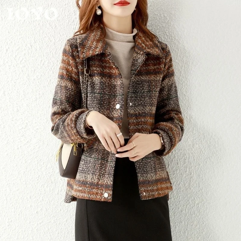 

Осенне-зимнее корейское пальто, женское винтажное приталенное Короткое шерстяное пальто, женское однобортное пальто с отложным воротником...