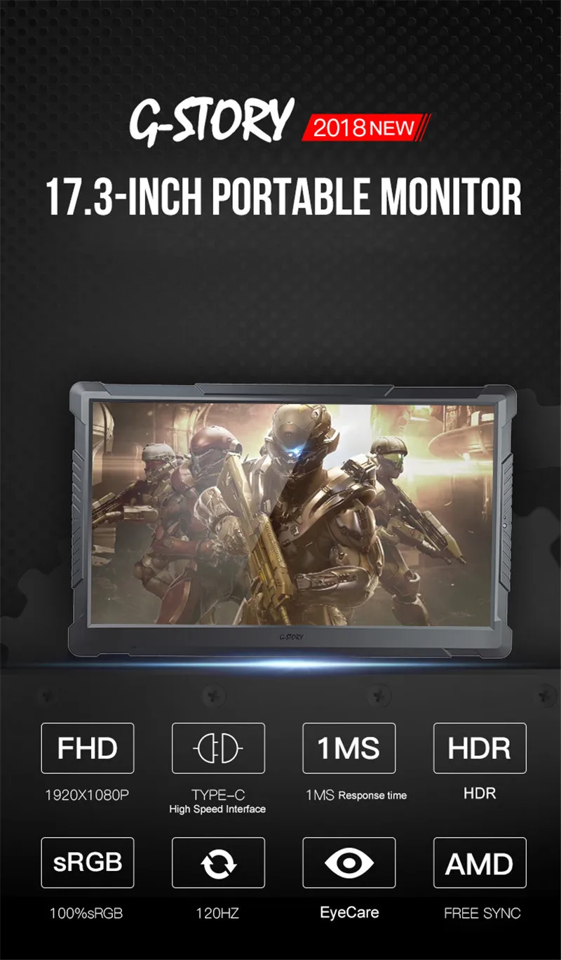 G-STORY 17," HDR глаз-Уход Портативный Comput PC монитор Hdmi для ноутбука, Xbox, переключатель и Ps4 FreeSync Портативный ЖК-игровой монитор
