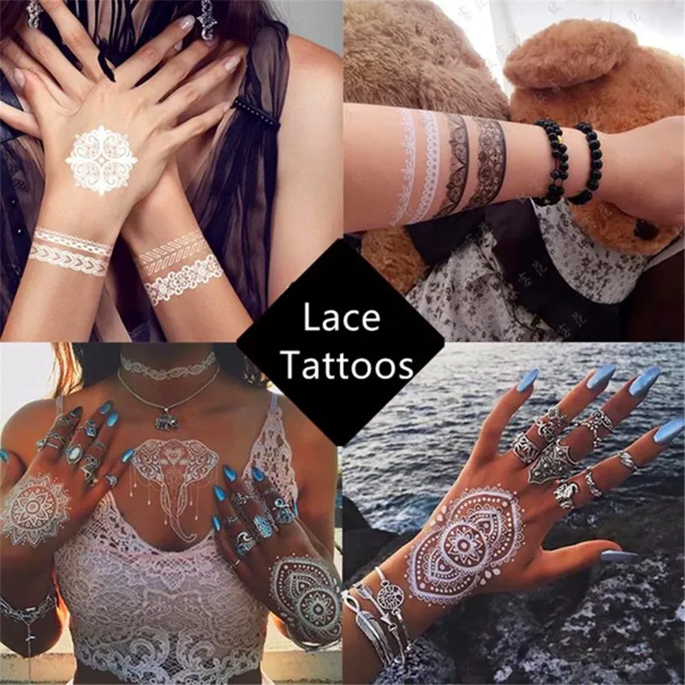 Колье из белого кружева временная наклейка для татуировки сексуальная хна Менди