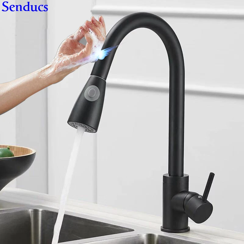 1270-H-black-touch Сенсорный кухонный кран Senducs Выдвижная кухонная раковина из нержавеющей стали кран Интеллектуальный матовый датчик кран и смеситель для кухонной раковины - Цвет: 1270-H-black-touch