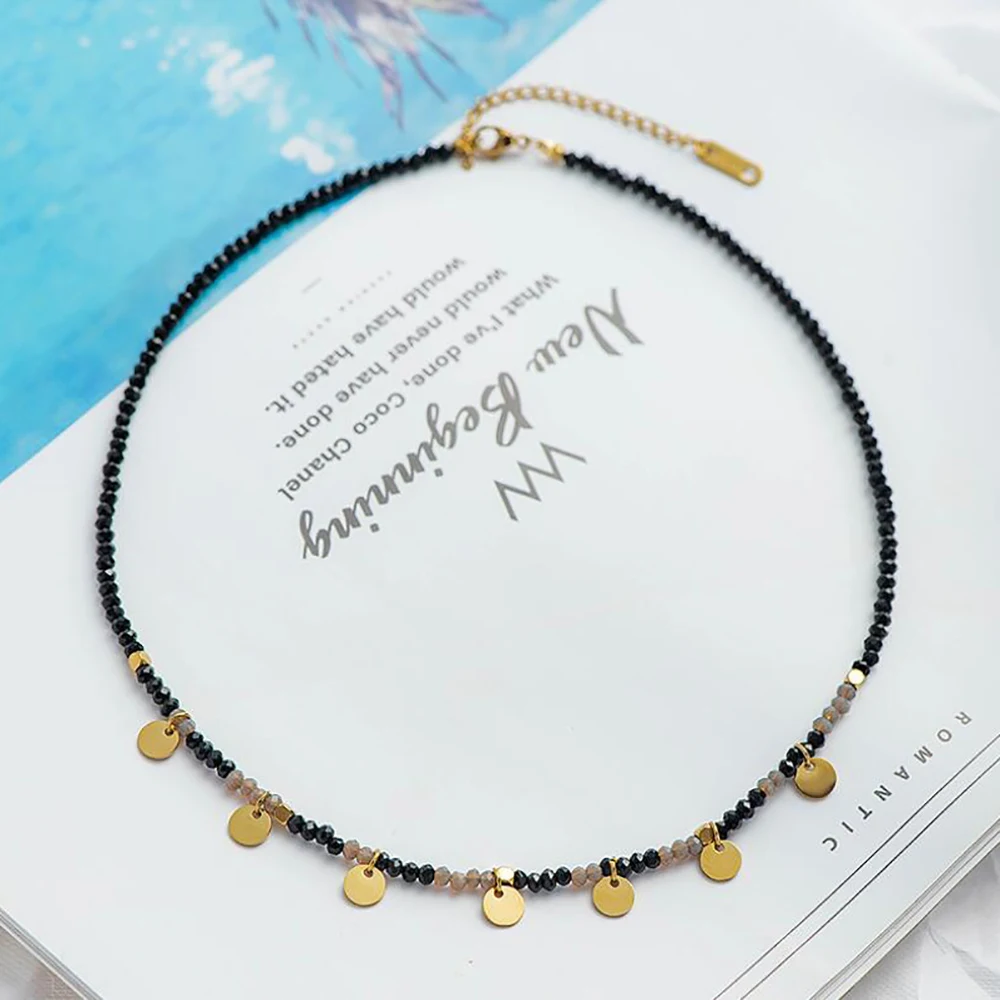 Бусины из нержавеющей стали с черными кристаллами и стеклом Золотая бирка
