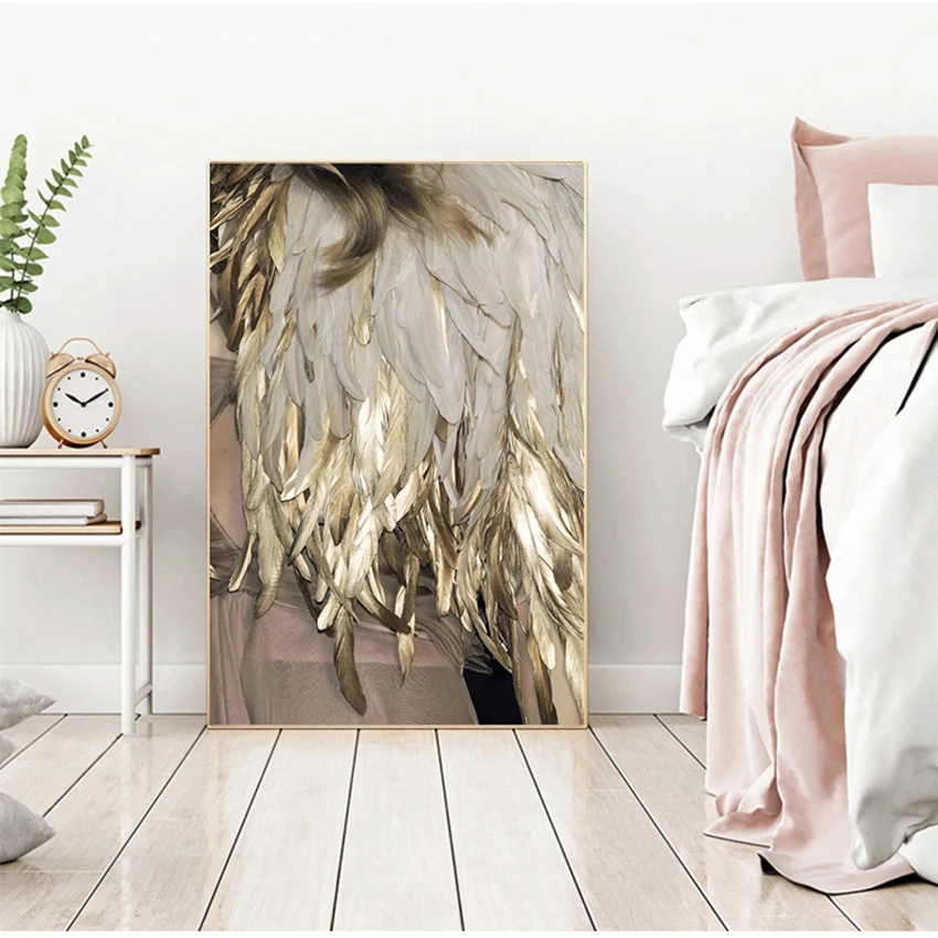 

Modular Living Room Bedroom Home Without Frame Feather Gold Color Lamp Poster Canvas Print Wall Nordic Minimalist Style Art