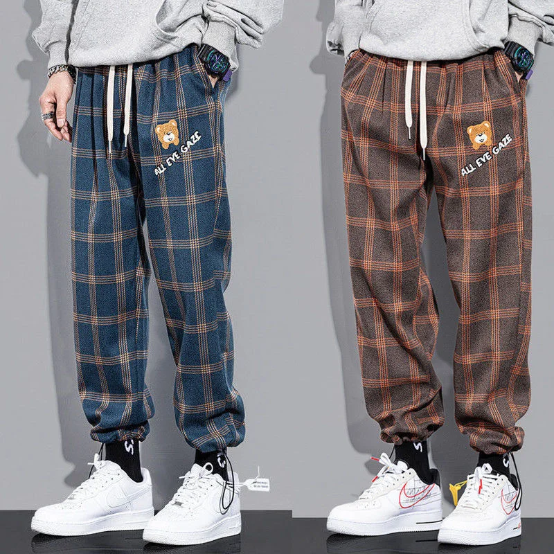 

Cute Bear Print Hip Hop Plaid Pants Fashion Girl Korean Style Baggy Summer Pants Female Pants Funny Gothic Harajuku Basic Pants