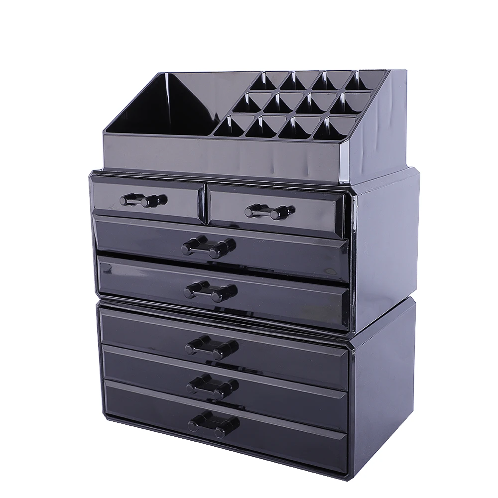 

SF-1122-7 3Pcs/Set Plastic Cosmetics Storage Rack Transparent 5 Large & 2 Small Drawers Black