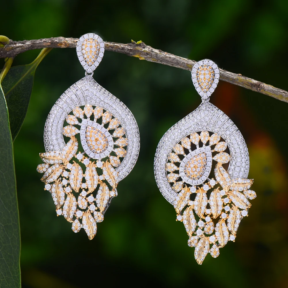 

Luxury African Party Dangle Earring For Women Wedding Whale Tail Cubic Zirconia Crystal DUBAI Bridal Earring Jewelry 2020