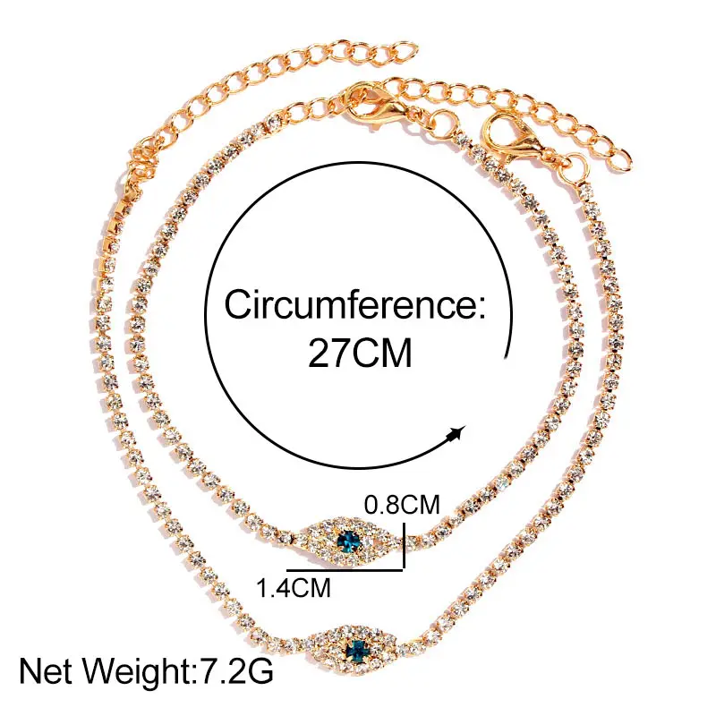 

Teile/satz Bhmen Blau Bsen blick Kristall Fukettchen Fr Frauen Strass Armband Auf Die Bein Gold Tennis frauen kette Fukettchen