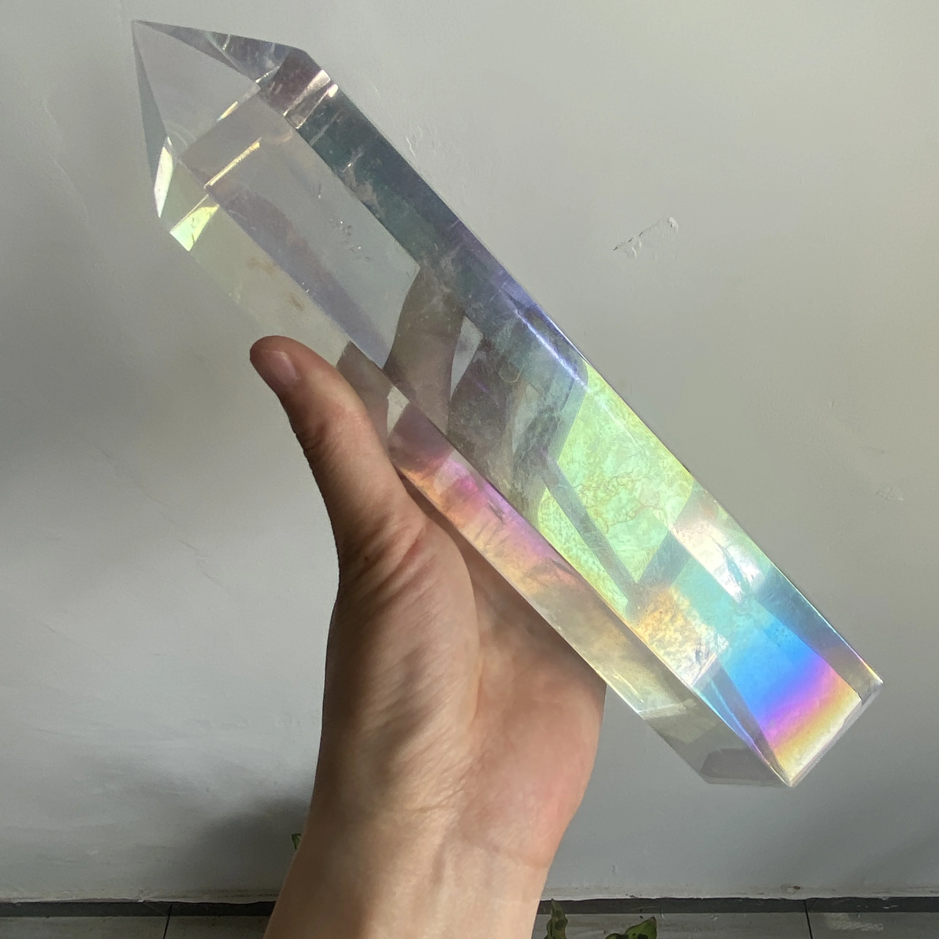 

Electroplated Hoge Temperatuur Gesmolten Wit Kristal Scepter, Regenboog, Reiki Healing, Fengshui, Geschenken