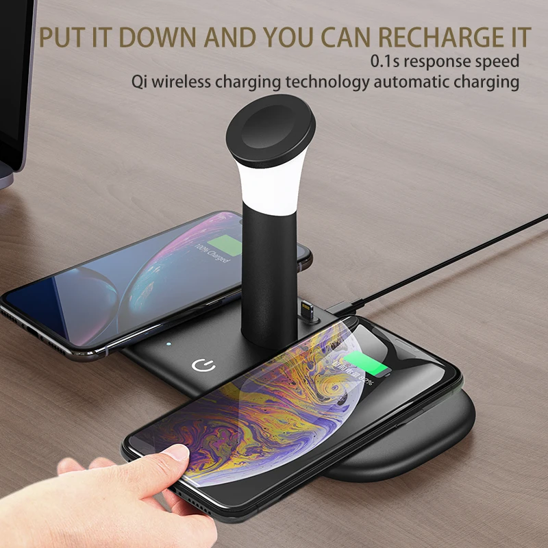 15w qi 5 in 1 fast wireless charger foldable for iphone 12 pro max mini xiaomi samsung huawei bedside night light charging dock free global shipping