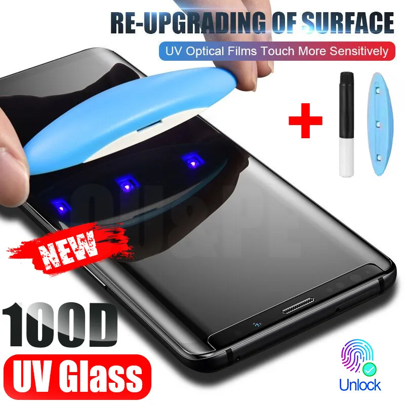

UV Tempered Glass For Samsung Galaxy S9 S8 S10 S20 Plus Note 8 9 10 Full Liquid Screen Protector For Samsung S8 S7 Edge Glass