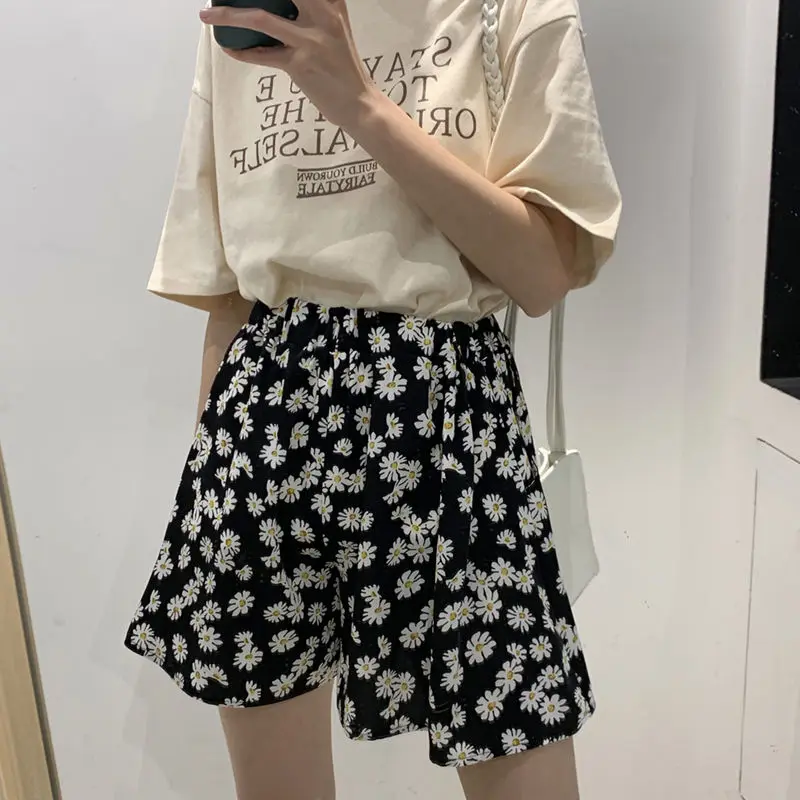 

Women Vintage Floral Print sexy Harajuku Loose dropshipping kawaii Ruffle Pleated summer Korean Streetwear Elastic Waist shorts