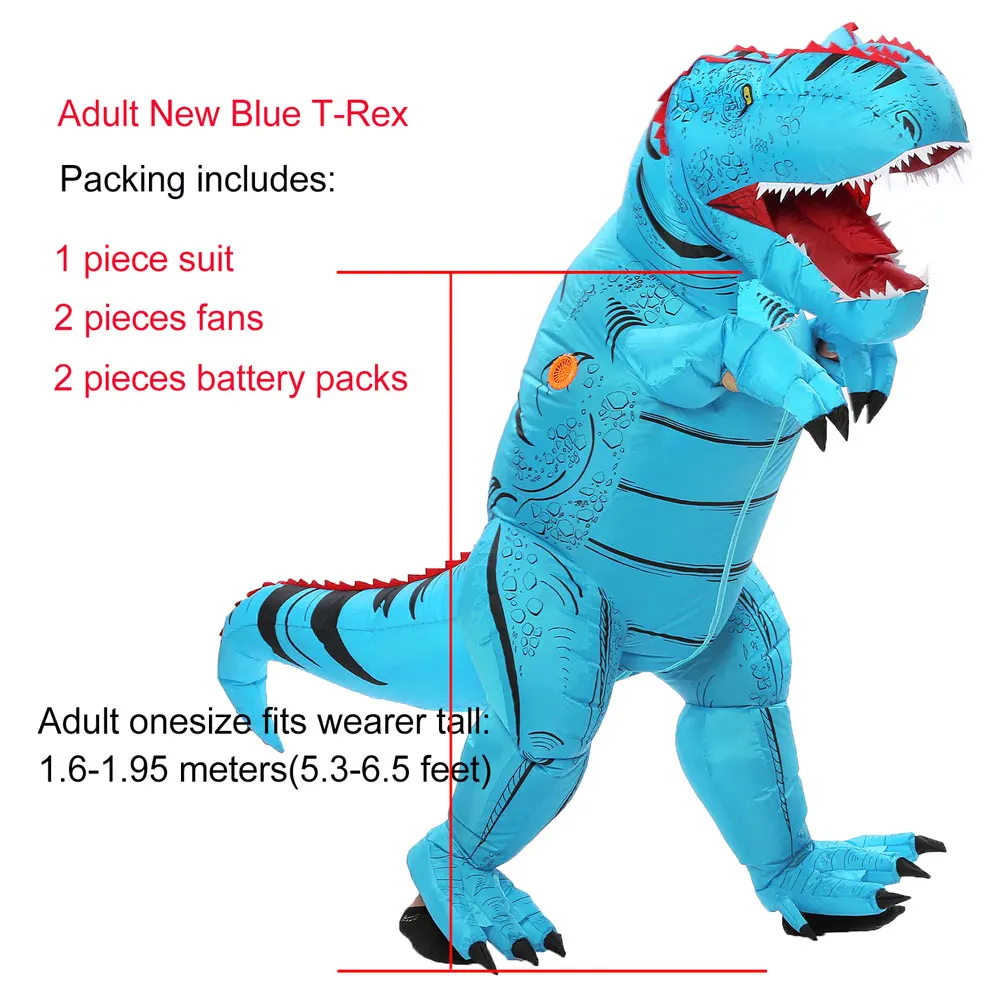 Adult New Blue T-Rex надувной костюм динозавра для детей взрослых женщин мужчин косплей на Хэллоуин, Рождество комбинезон фильм забавное нарядное платье - Цвет: Adult New Blue
