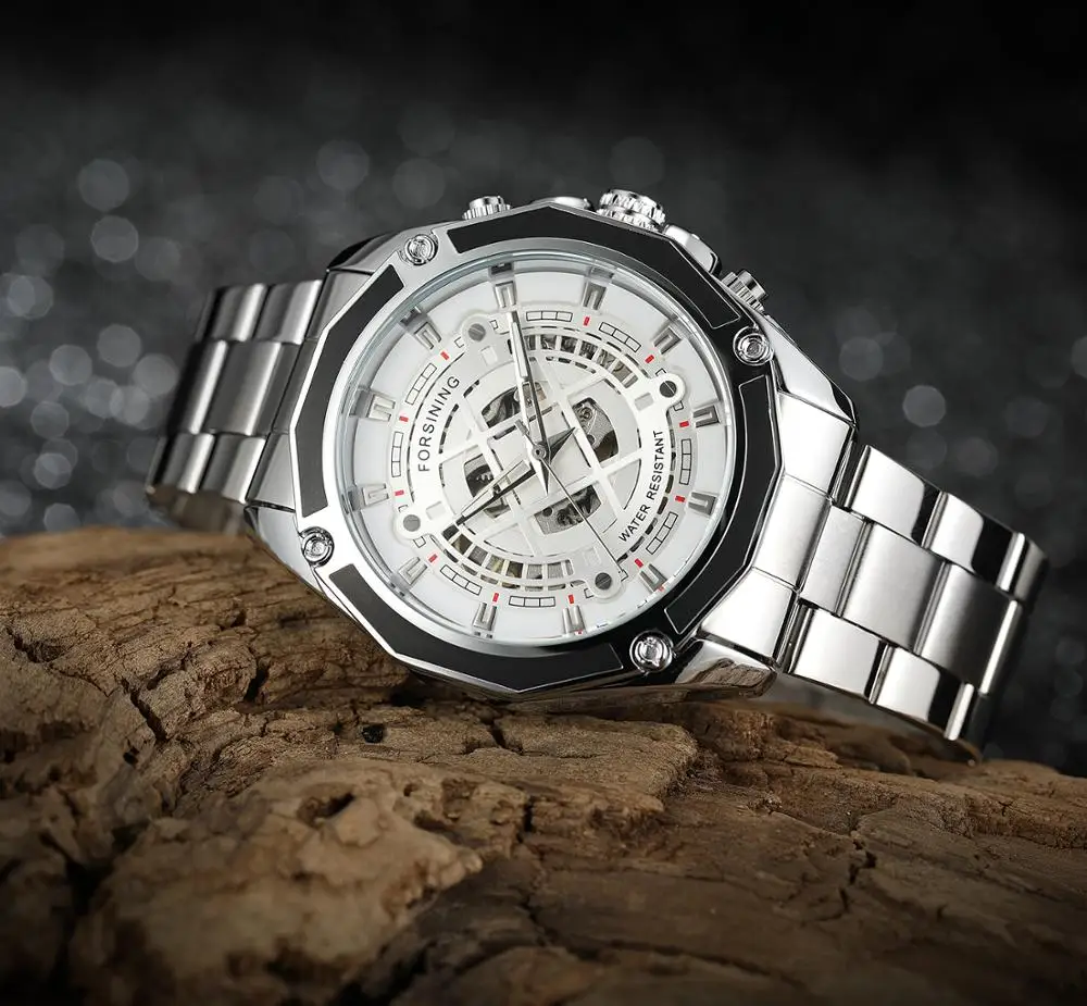 Лидирующий бренд Forsining военные золотые черные часы модные из нержавеющей стали