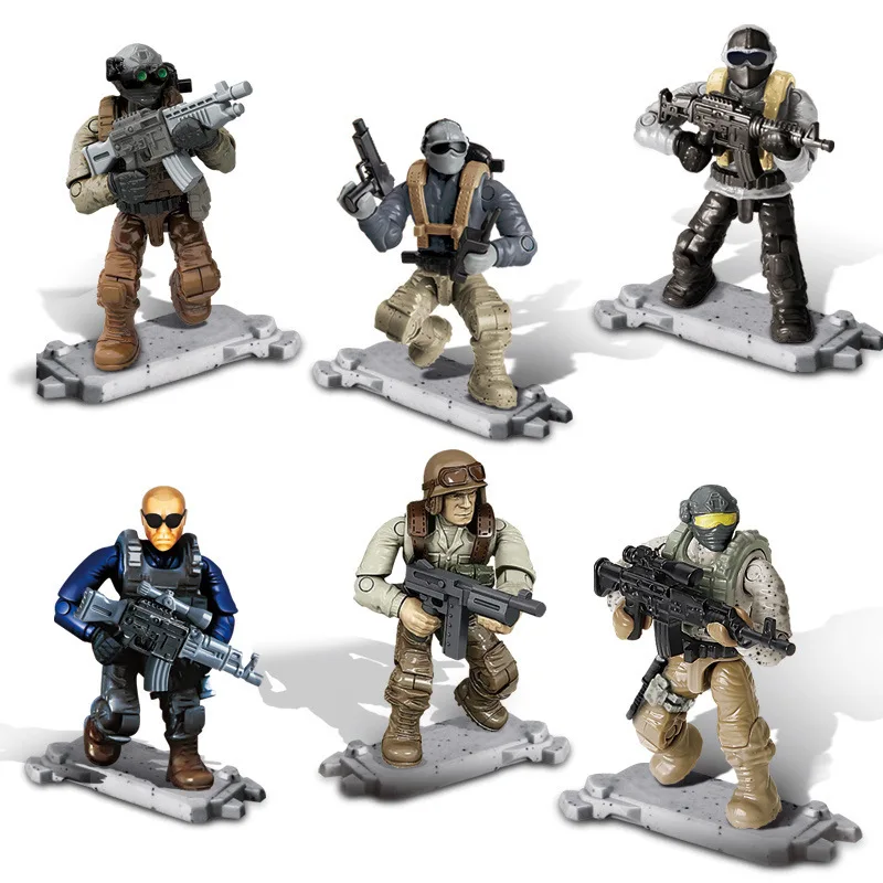 6Pcs World War 2 WW2 Army Military Soldier City Police SWAT With Weapon Accessories Figures Building Blocks Bricks Kids Toys | Игрушки и