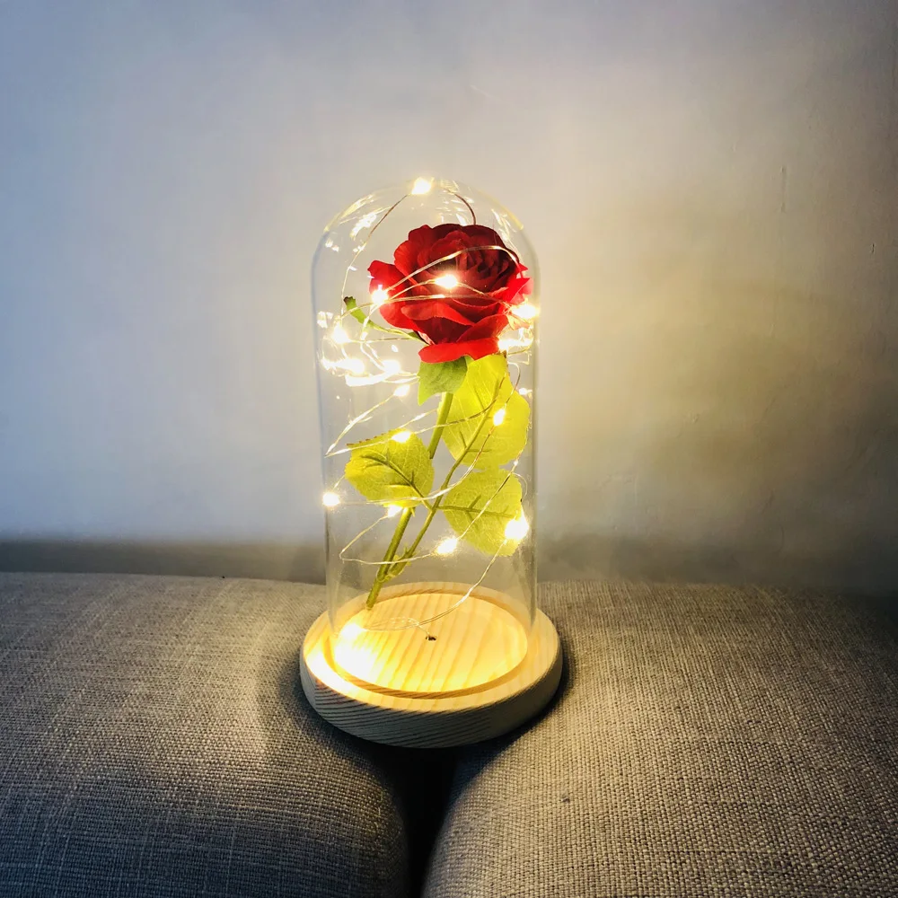 Светодиодный ночник с вечной розой лампа для спальни красная розовая Золотая