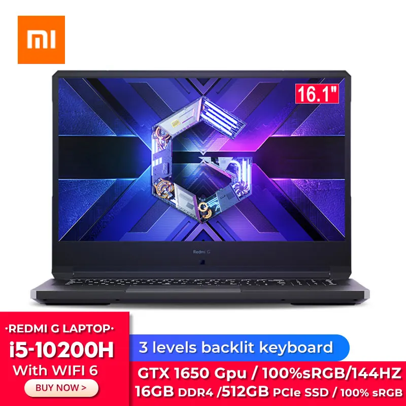 Оригинальный игровой ноутбук Xiaomi Redmi G 16 1 дюймов Core i5 10200H NVIDIA GeForce GTX1650 ГБ ОЗУ 512 Гб