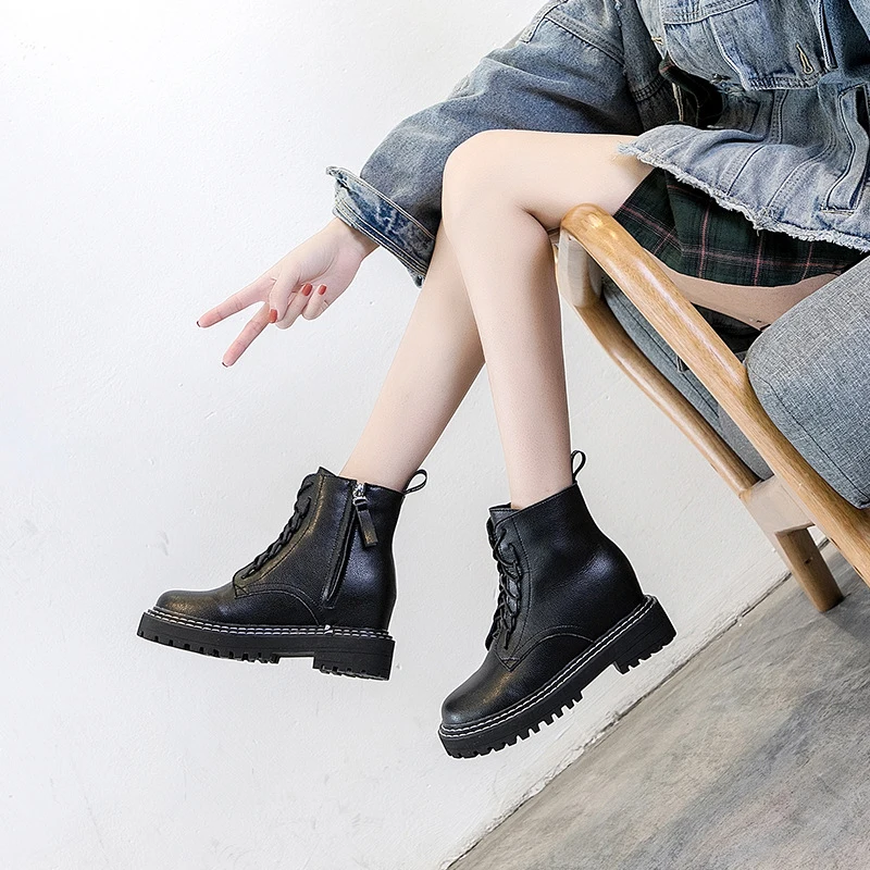 SONDR Модные Белые зимние ботильоны для женщин на платформе обувь танкетке высоком