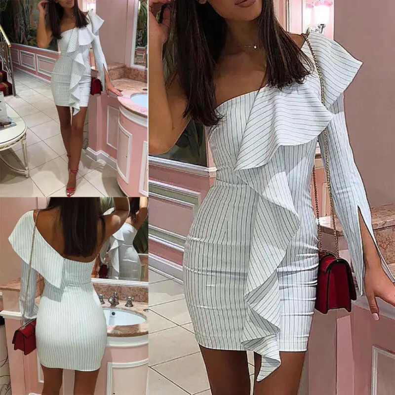 Красивая женская одежда на одно плечо сексуальное облегающее платье мини-платья