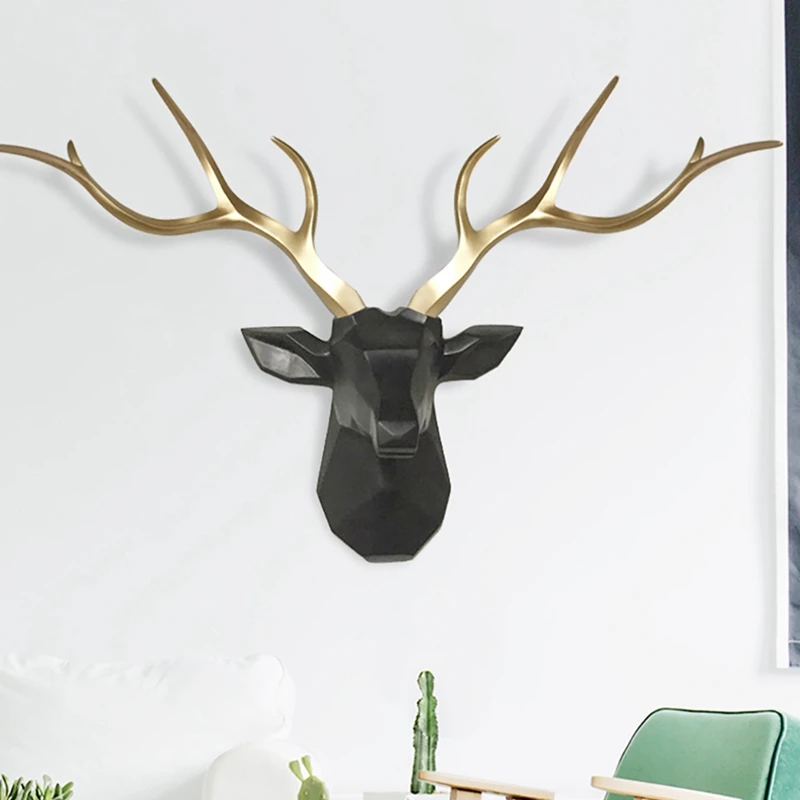 Escultura de cabeza de ciervo 3D extragrande, decoraci&oacute;n para colgar en la pared, estatua de ciervo, accesorios de decoraci&oacute;n para el hogar y la sala de estar-3