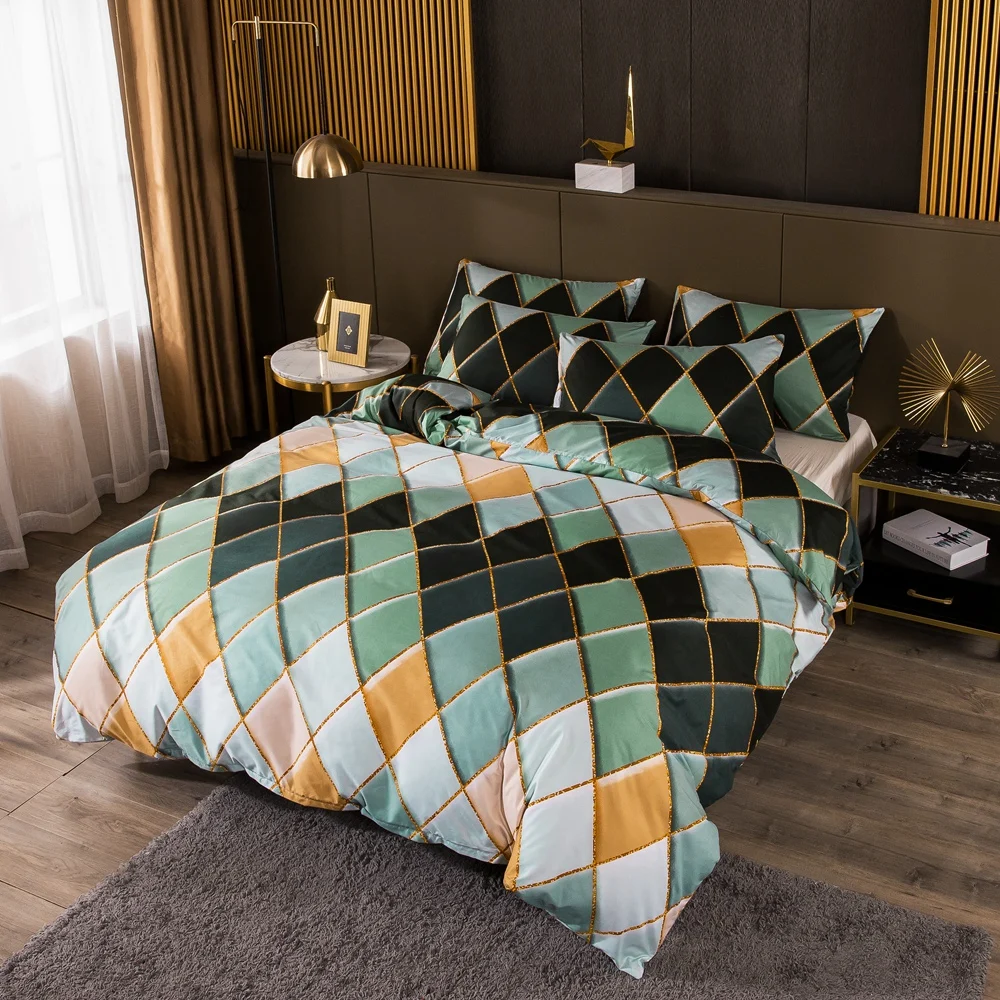 

Nordic Geometric Gilt Plaid Duvet Cover Set Pillowcase Super King Size Bedding Sets Quilt Covers Bed Bedclothes(No Bed Sheet)