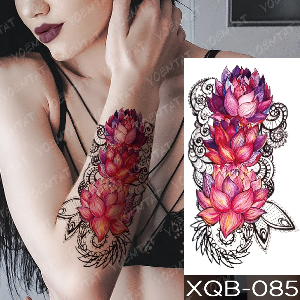 

Waterproof Temporary Tattoo Sticker Purple Pink Line Rose Flower Flash Tattoos Totem Heart Body Art Arm Fake Sleeve Tatoo Women
