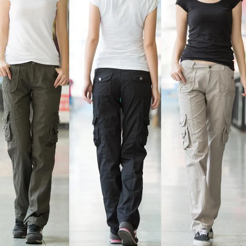 

Pantalon Femme 2021 Spring Women Straight Loose Denim Overalls Trousers Ladies Girls Workout Multi-Pocket Joggers Cargo Pants