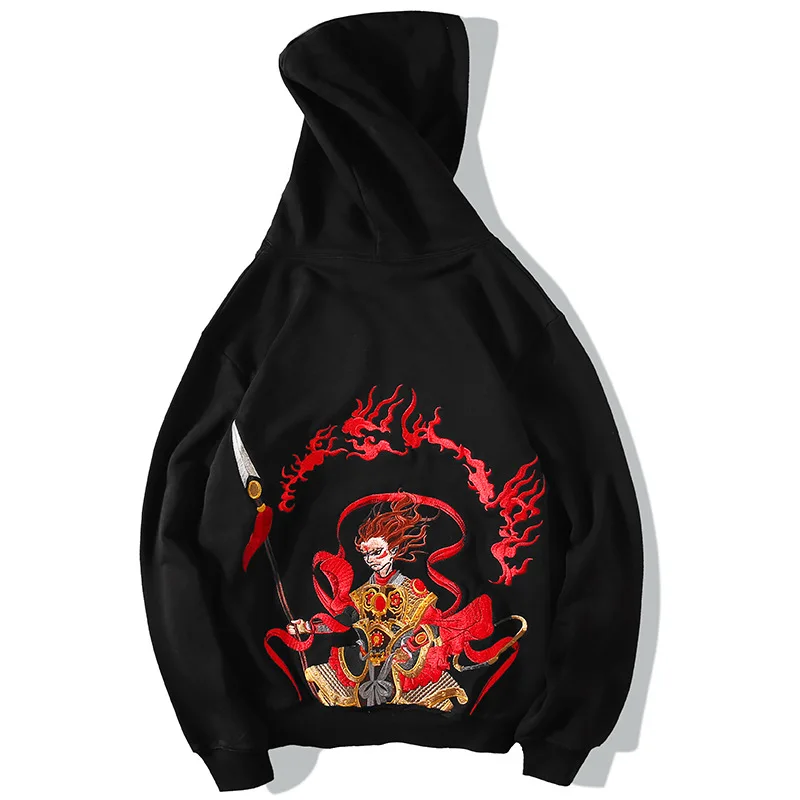 

2019 autumn winter new tide brand trend men's Chinese style Chinese hero nezha embroidery cotton O-neck pullover hoodies