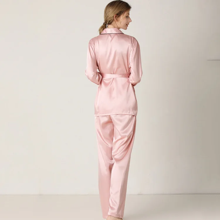 

Pajamas Set Women's Silk Long Sleeve Robes with Long Pants High-grade Womens Pajamas Set Solid Color Lace Two-piece Pjs Women