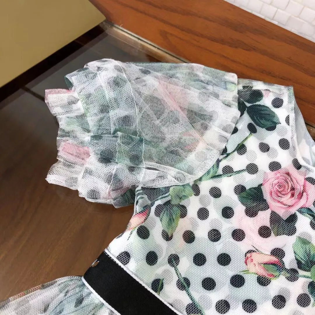 

Winter New High Quality Girls printed Floral dress Kids Cosplay party Flower Dress Baby boutique clothes Princess Chiffon Dress