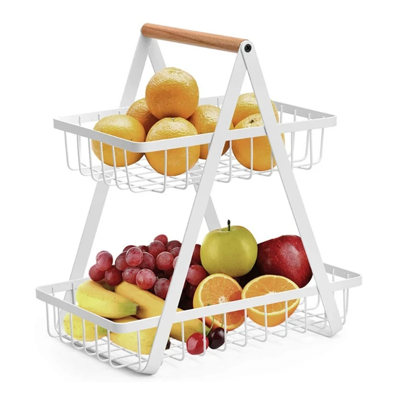 

2-Tier Metal Fruit Basket Portable Kitchen Storage Countertop Shelf Rack for Fruits Vegetables Household Cosmetic Toiletries