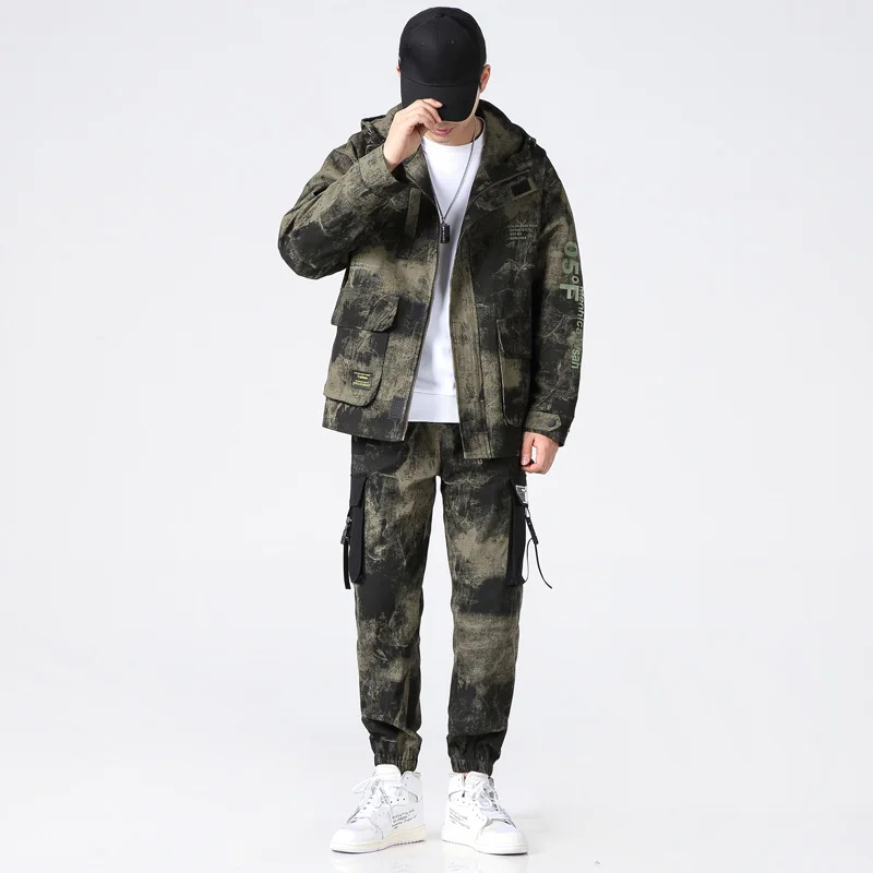 

Otono de Chandal militar de camuflaje para hombre chaqueta de manga larga suelta conjuntos de ropa deportiva informal de Hip-Hop