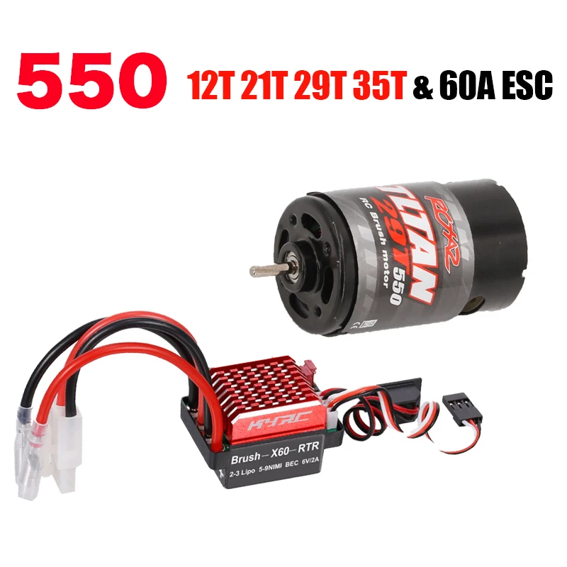 550 Brushed Motor 12T 21T 29T 35T 60A ESC for 1:10 RC Crawlefor HSP HPI Wltoys Kyosho TRAXXAS 1/10 RC Crawler Off-road Climbing