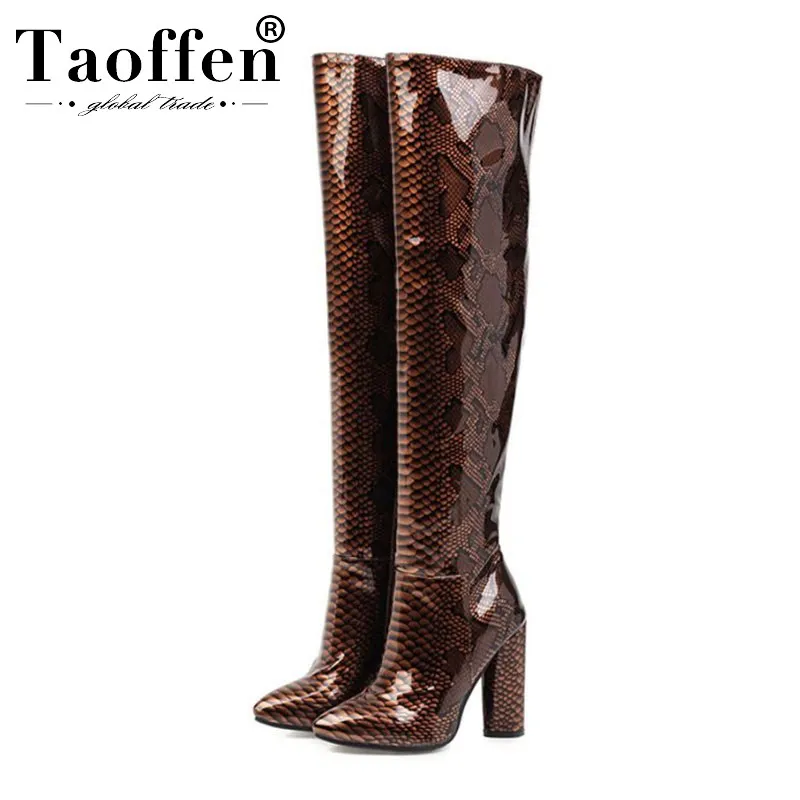 Женские сапоги-ботфорты TAOFFEN сапоги на молнии с острым носком толстом каблуке