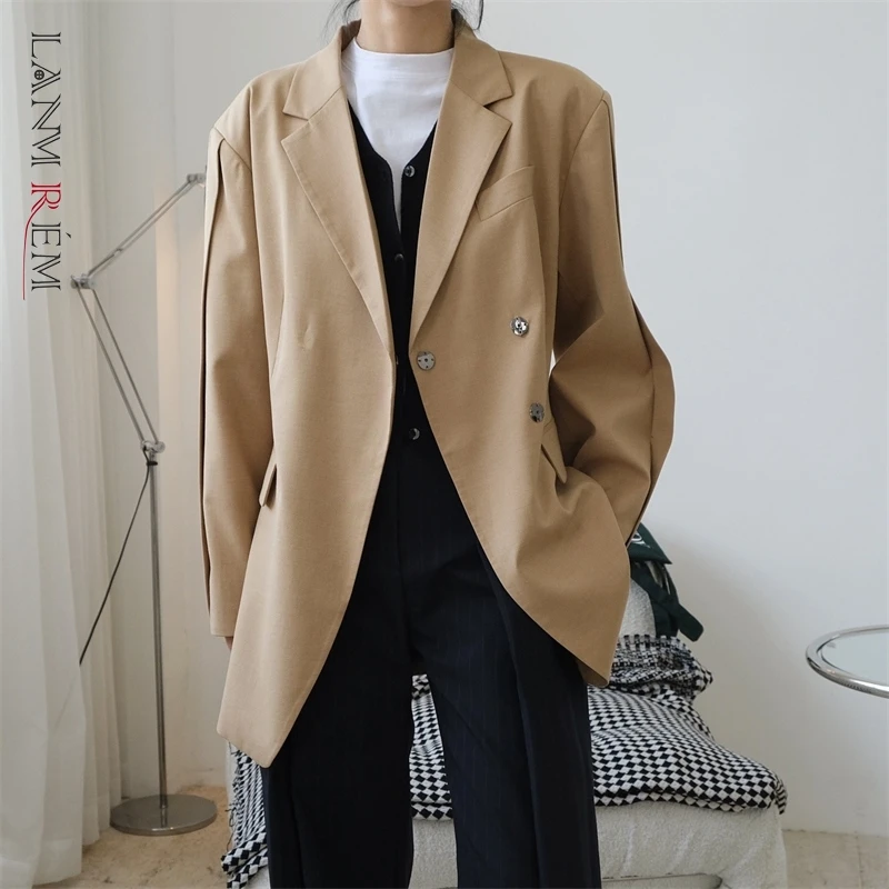 LANMREM 2023 Spring New Korean Fashionable Blazers Notched Long Sleeves Single Breasted Office Ladies Casual Coats 2C361