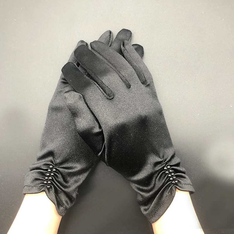 Матовая атласная Элегантные короткие белые свадебные перчатки с открытыми