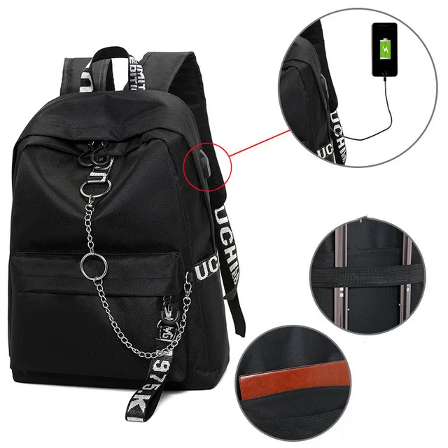 USB black Winmax USB рюкзаки для ноутбука с цепочкой, водонепроницаемый рюкзак с защитой от кражи, большой объем, рюкзак для путешествий, школьная сумка для подростков, мальчиков и девочек, Mochila - Цвет: USB black