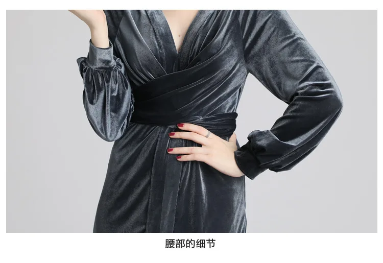 S-xxl осенне-зимнее женское платье; цвет черный, серый; темно-красные вельветовые платья с v-образным вырезом спереди и разрезом; модное винтажное платье до щиколотки