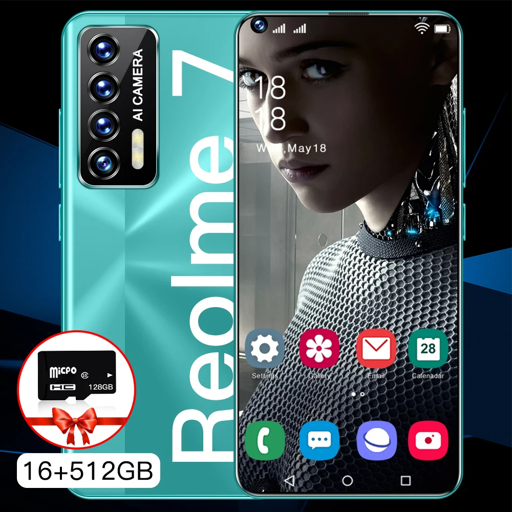 

2021 7.3 Inch Global Version Reolme7 Full Screen Cell Phone 16+512GB 6800mAh Andriod11 32+50MP Face ID Unlocked 5G Smart Phone