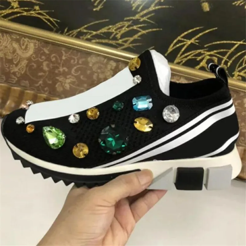 

Rhinestone Design Sneakers Women Round Toe Breathable Casual Shoes Women Slip On Mesh Leather Fashion 2020 Lover Sports Shoes