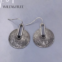 wildfree vintage zinc alloy round dangle earrings for women retro irregular texture geometric drop earrings statement jewelry