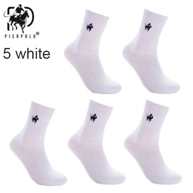5 white 5 пар/лот пирполо фирменные мужские носки Meias мужские зимние теплые носки хлопок вышивка Высокое качество Мужская одежда носки для подарков - Цвет: 5 white