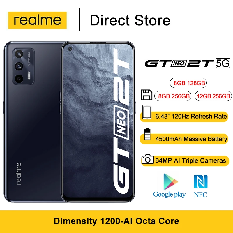 Смартфон Realme GT Neo 2T 6 43 дюйма 120 Гц 4500 МП 65 Вт NFC | Мобильные телефоны и аксессуары