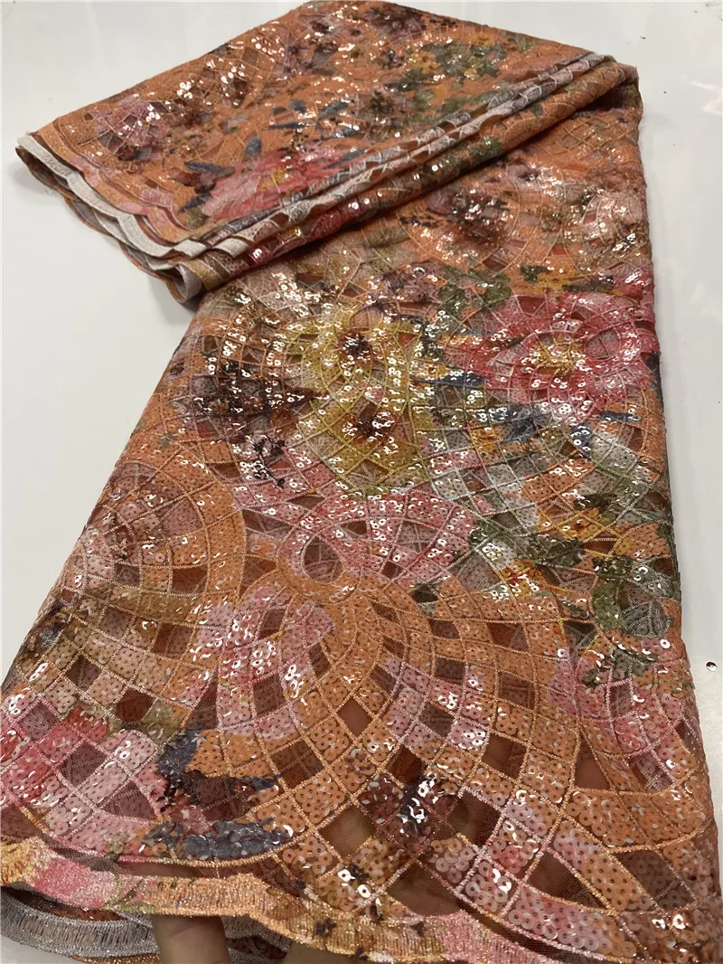 

African Lace Fabric 2020 High Quality Sequined Lace Embroidery French Mesh Lace Fabric For Nigerian Party Wedding YA3291B-6