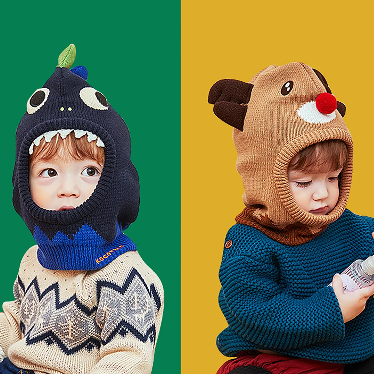 1-13 Years Old Boy Girl Protect Neck Cartoon Animal Windproof Winter Child Knit Hat Kids Girl's Earflap Caps