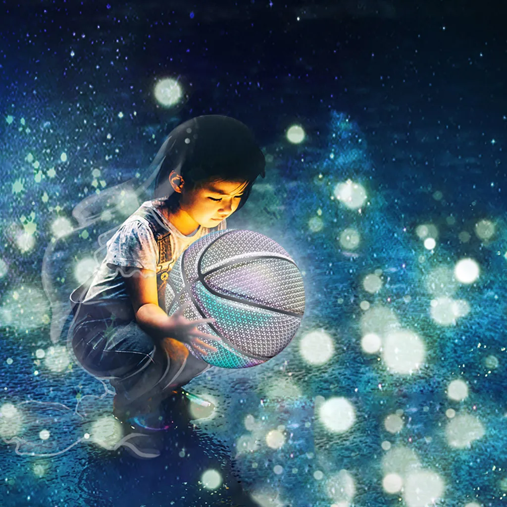 

Reflective Basketball Ball Sports Synthetic Court Cement Floor Holographic Glowing Reflective Basketball Lighted Glow Basketball
